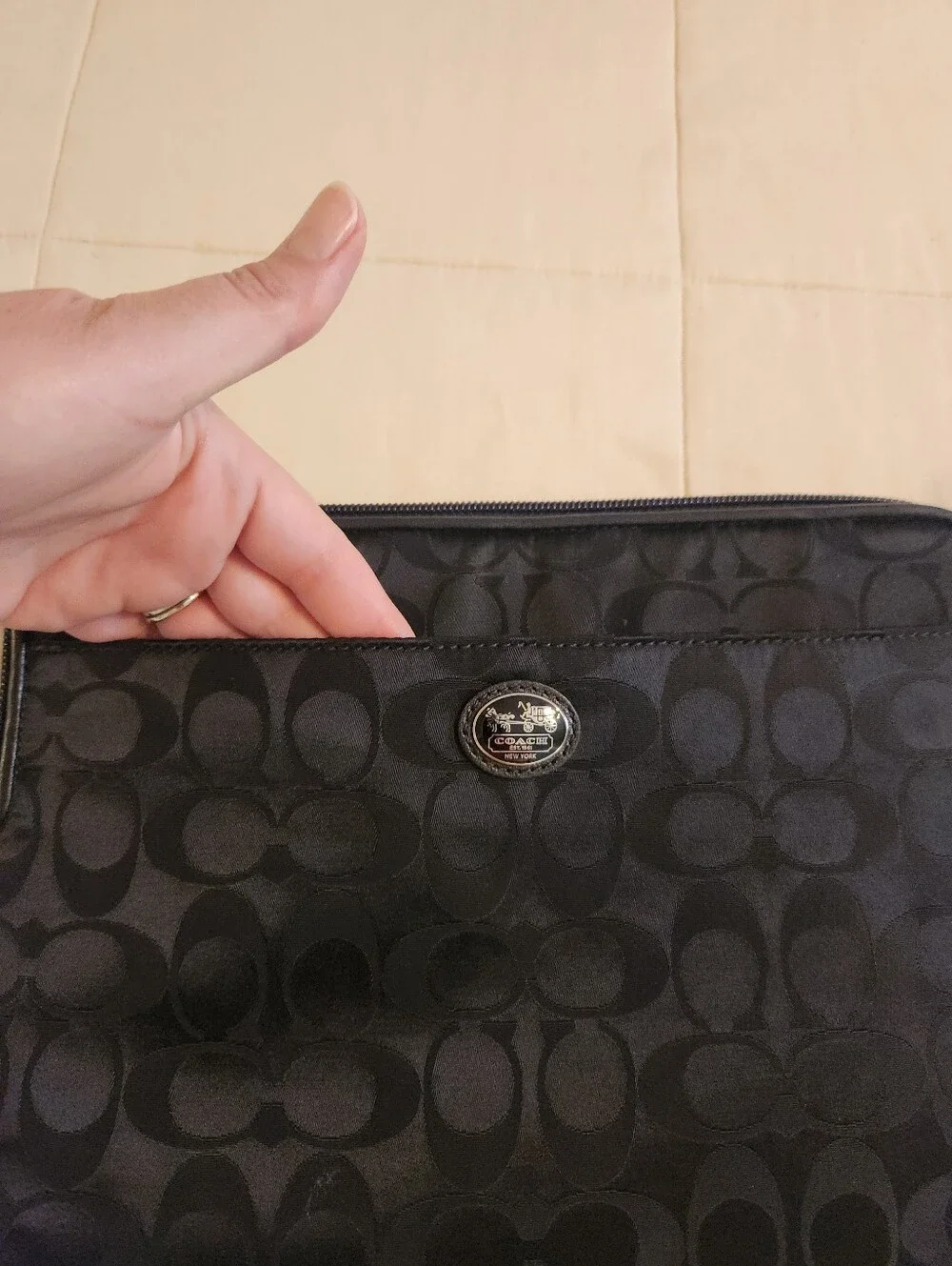 Coach iPad Tablet Case Padded, Black Fabric, Signature Print w/ Hangtag EUC